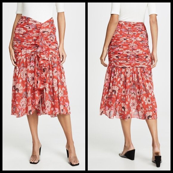 💕CINQ A SEPT💕 Midi Kathleen Skirt ~ Venetian Red - Picture 7 of 16